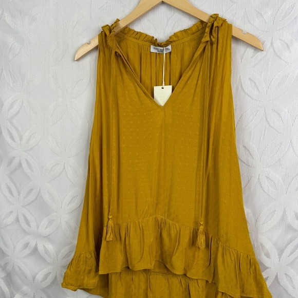 Ramy Brook Joni Sleeveless Ruffle-Hem Tassel Tie Mustard Top‎ Size S NWT - Picture 3 of 9